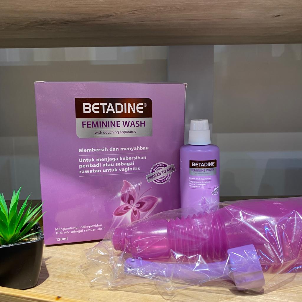 Betadine Feminine Wash with douching apparatus 120ml Exp 05/25 Shopee