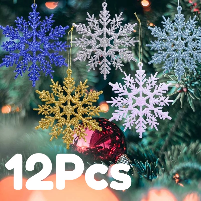 12 Pcs Winter Gold Powder Plastic Snowflake Christmas Party Supplies ...