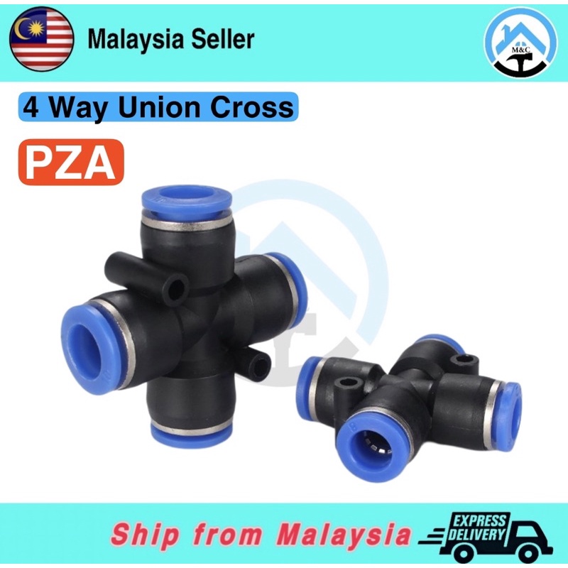 Union Cross Fitting 4 way connect tube to tube, Air Pneumatic Fitting ...