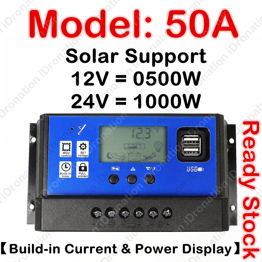 40A 50A 60A 12V 24V Dual USB LCD Display PWM Solar Panel Controller ...