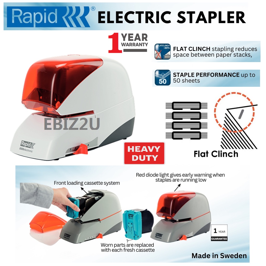 Rapid R5050e Supreme Electric Stapler Flat Clinch 50 sheets (Heavy