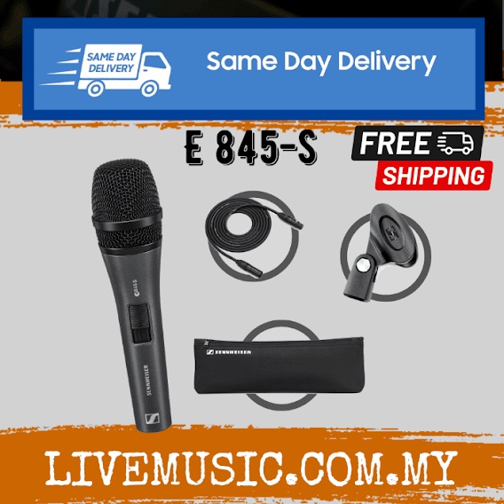 Sennheiser E 845-S Dynamic Supercardioid Vocal Microphone with On/Off ...