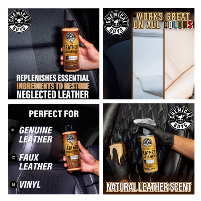 Chemical Guys Chemical Guys Leather Cleaner and Leather Conditioner Kit for  Use on Car Interiors, Leather-USA Cleaner-118ml