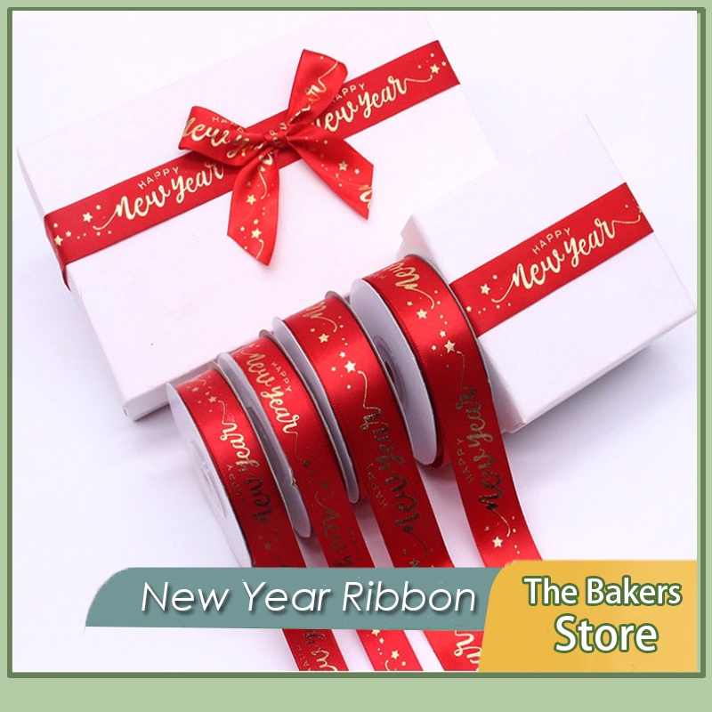 Happy Chinese New Year Red Ribbon with gold word CNY Christmas ...