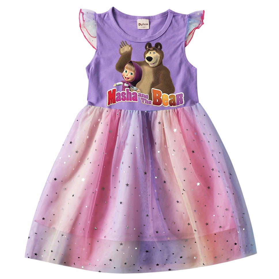 open lace back dress Buy KIDZOOMART Masha and the Bear Girls Party Dress Set, Pink Satin with  Character Print, 5 Piece Combo with Hairband, Scrunchie, Bag, Wand, Floral  Rose Border Design (in, Age, 7 Years, 8