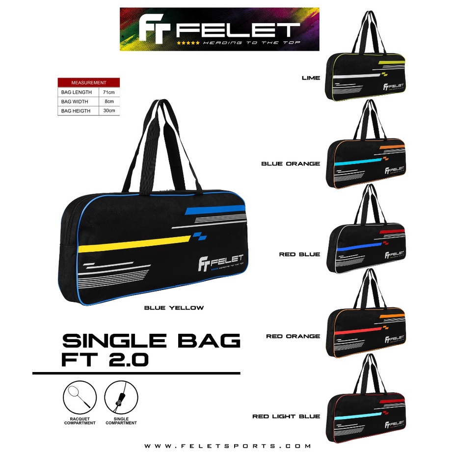 FELET Single Bag FT 2.0 Badminton Racket Bag Single Zip Badminton Bag