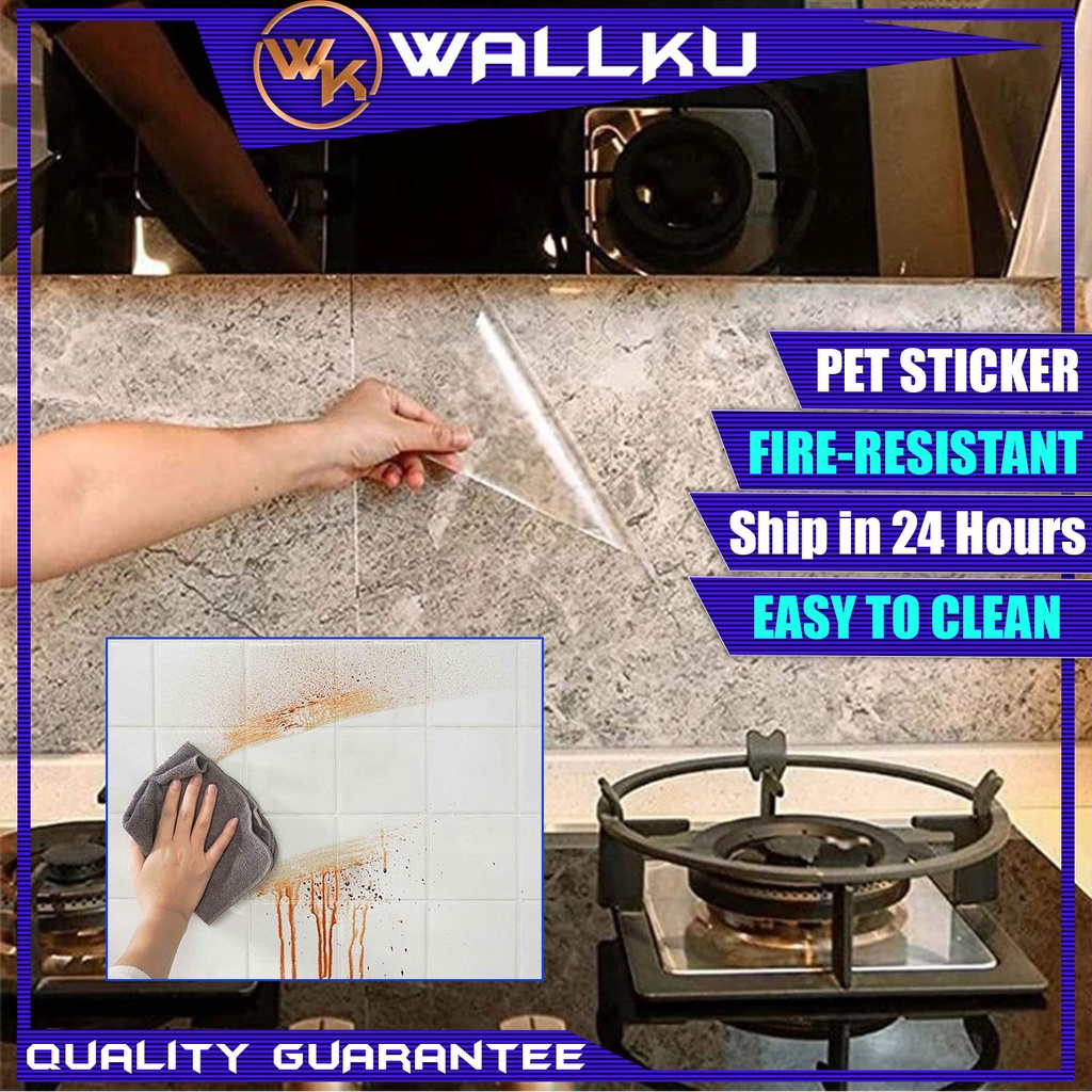 WallKu Thicker Transparent Clear PET Film Sticker Wallpaper Oil-Proof ...