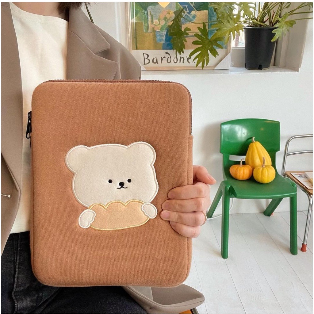 Laptop bag cute brown bear embroidery soft laptop shockproof bag 10/11