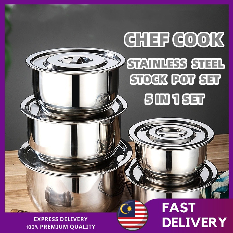 5 In 1 Stainless Steel Conditioning Food Stock Pot With Lid Periuk ...