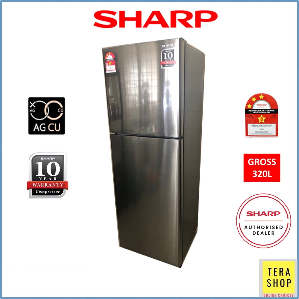 FREE SHIPPING】Sharp SJ325MSS 320L 2 Doors Fridge Refrigerator Peti