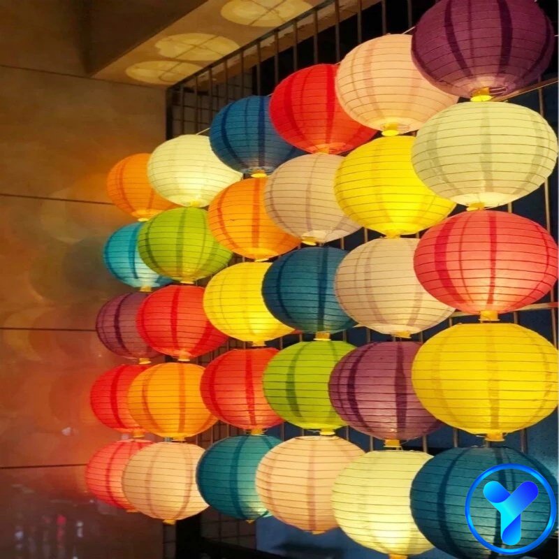 YAP 6 Inch Paper Ball Lanterns Hanging Colorful Chinese Round Paper