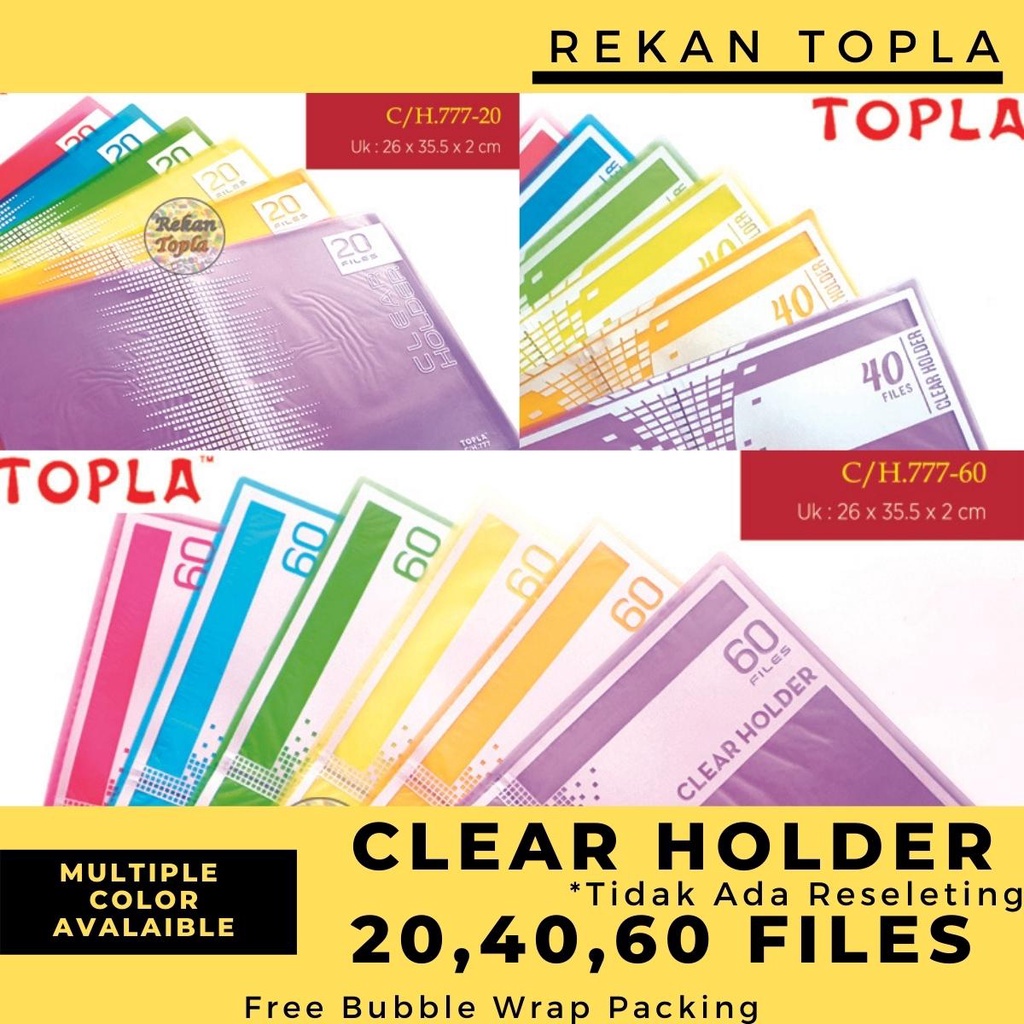 Clear Holder Folio / Document Folder Without Zipper / Contents 20,40,60 ...