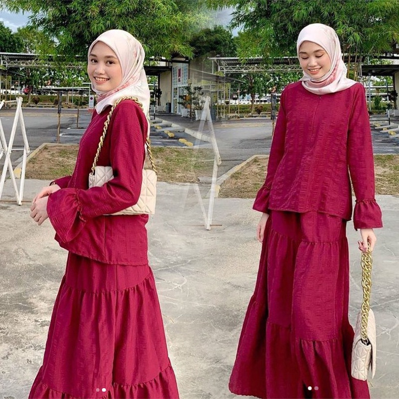 Ruffle Set Comfy baju kurung moden Muslimah maternity Wear Ironless ...