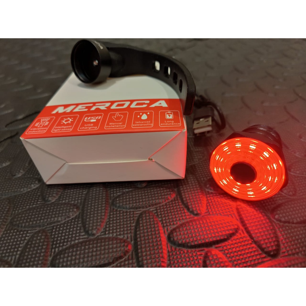 Meroca LED Bicycle Rear Light Smart USB Rechargeable Cycling Bike Tail