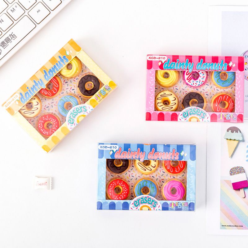🇲🇾 Ready Stock Cute Donuts Pencil Eraser 6pcs/box Pemadam Pensil Bentuk