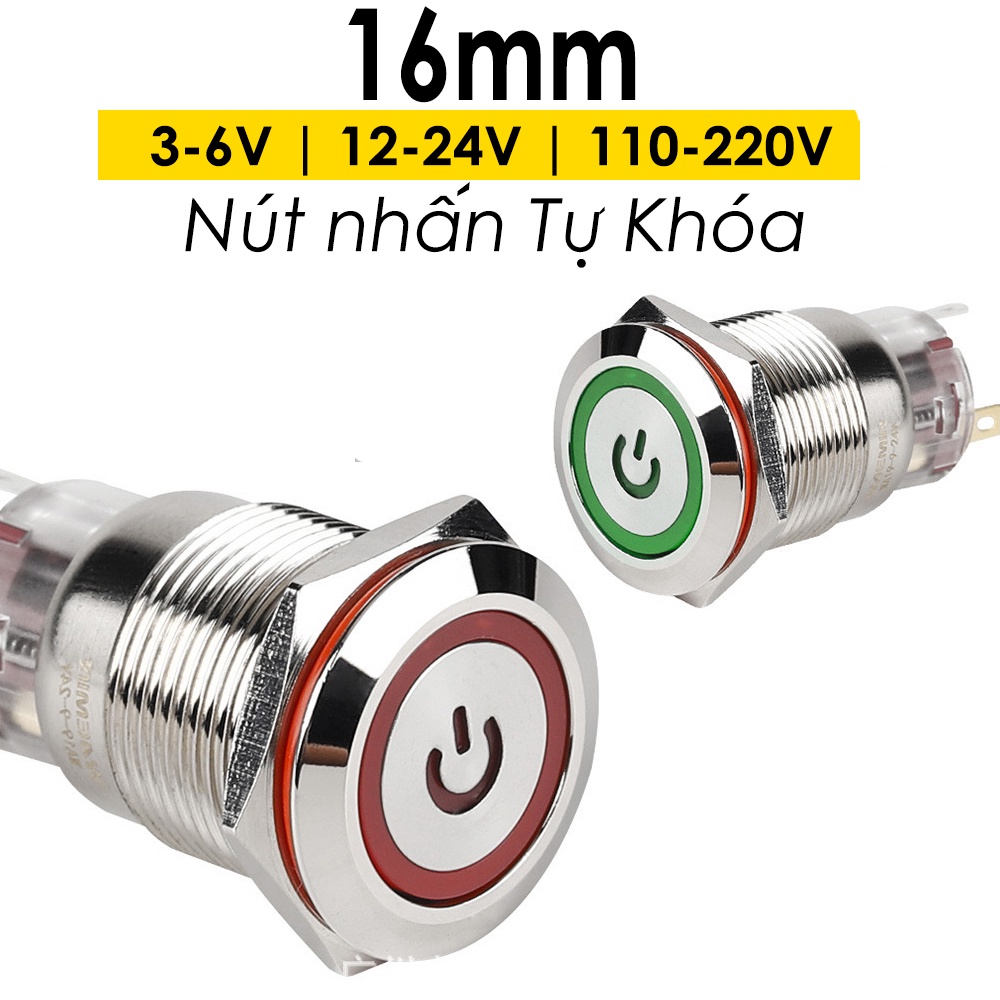 Self-locking Push Switch Button 16mm LED Power (3V-24V, 110-220V ...
