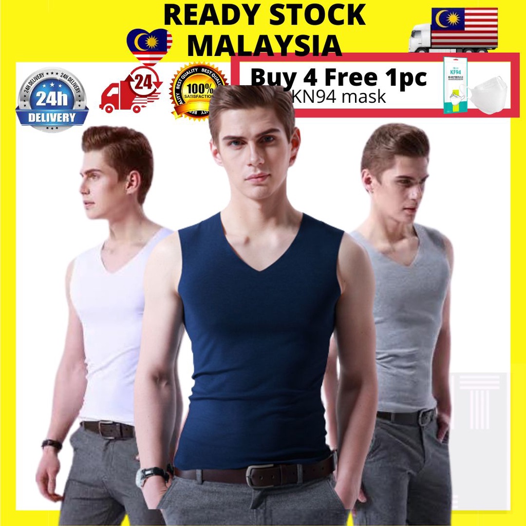 Men Adult Plain Color V-neck Singlet Baju Inner Lelaki Men Singlet ...