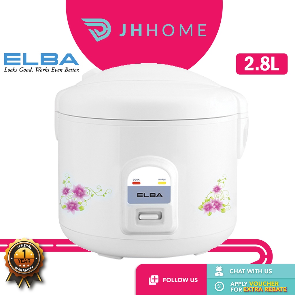 Elba 2.8L Jar Rice Cooker ERCE2851(WH) Cook & Automatic Keep Warm