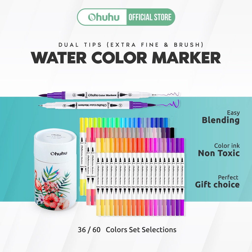 Ohuhu Water-Based Dual Tips Color Marker Pens - Brush & Fineliner Basic ...