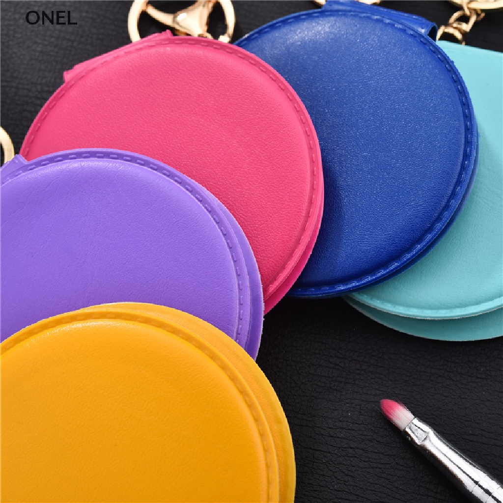 on Fashion Makeup Mirror Pu Small Round Mirror Keychain Double-Sided ...