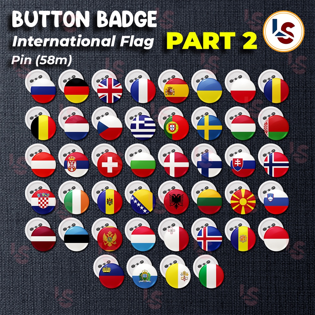 (Pin) International Country Flag (Part 2) Button Badge Bendera Negara ...