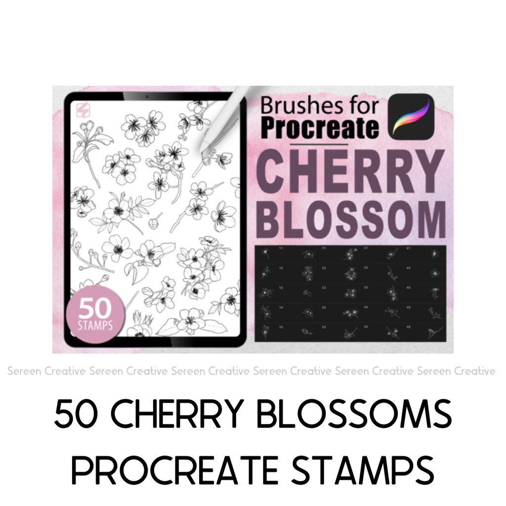 P74 Procreate Cherry Blossom Stamps (Floral, Flower, Botanical, Stamps ...
