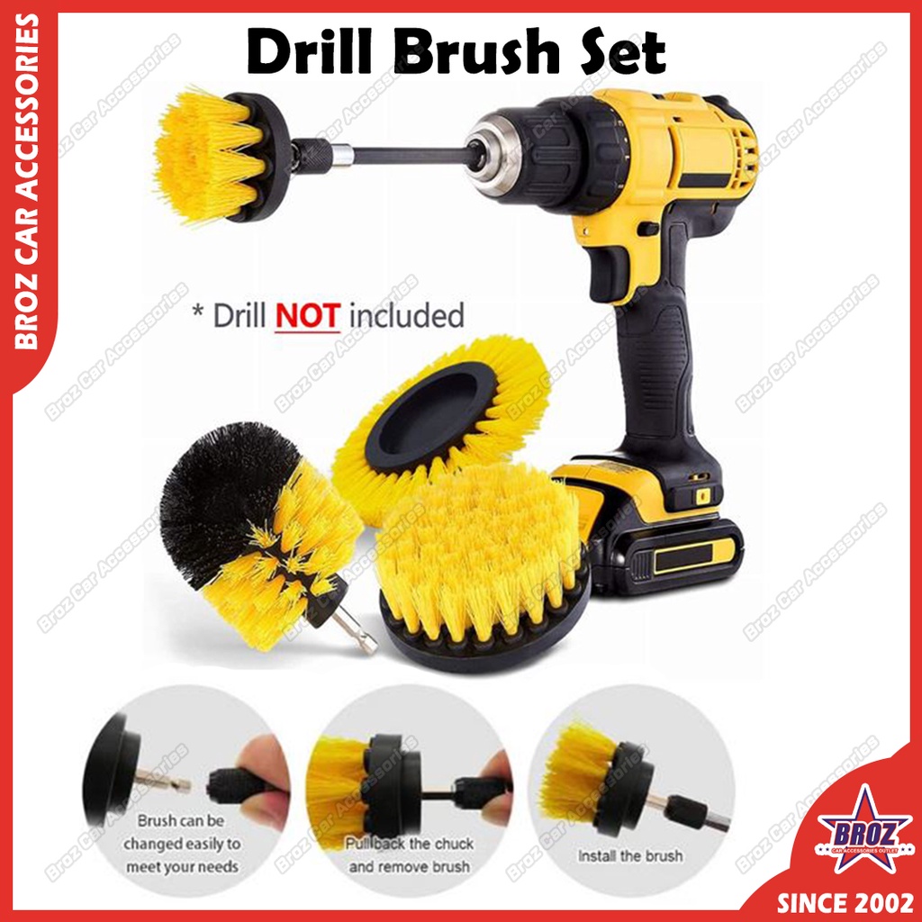 3pcs Electric Cordless Drill Brush Set Multipurpose Cleaning Berus Gerudi  Elektrik Hex Shank Home Bathroom SCRUBBER 3PCS DRILL SCRUBBER BRUSH