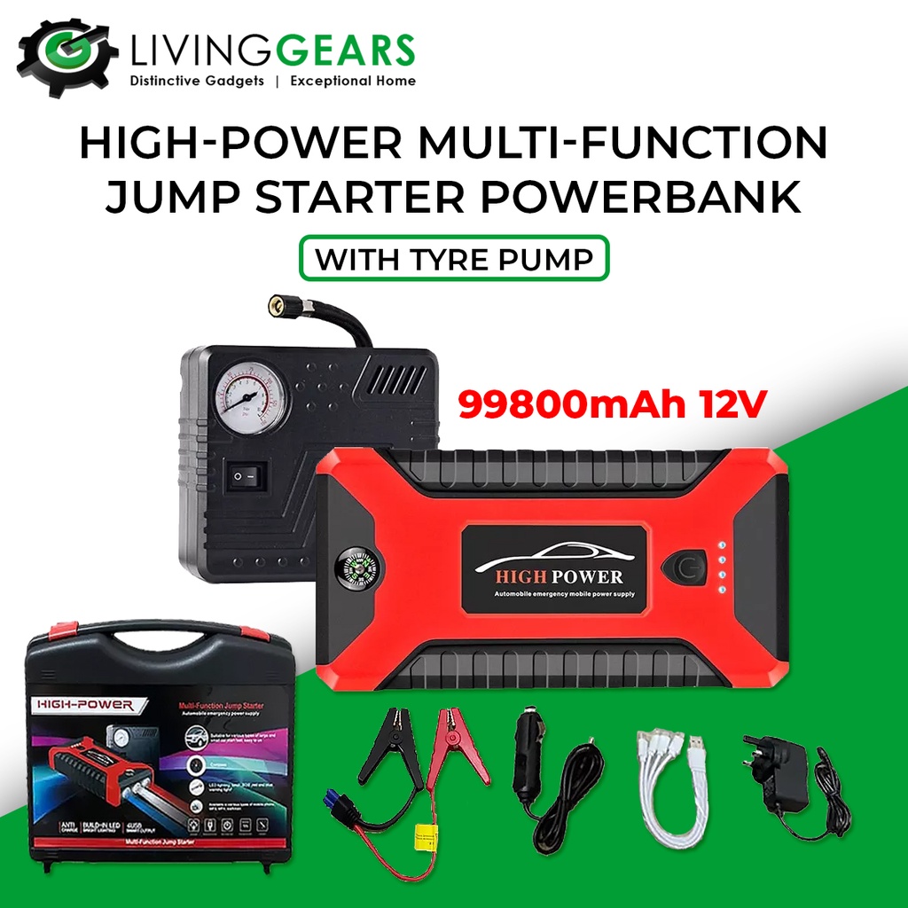 HighPower MultiFunction Jump Starter Powerbank with Tyre Pump