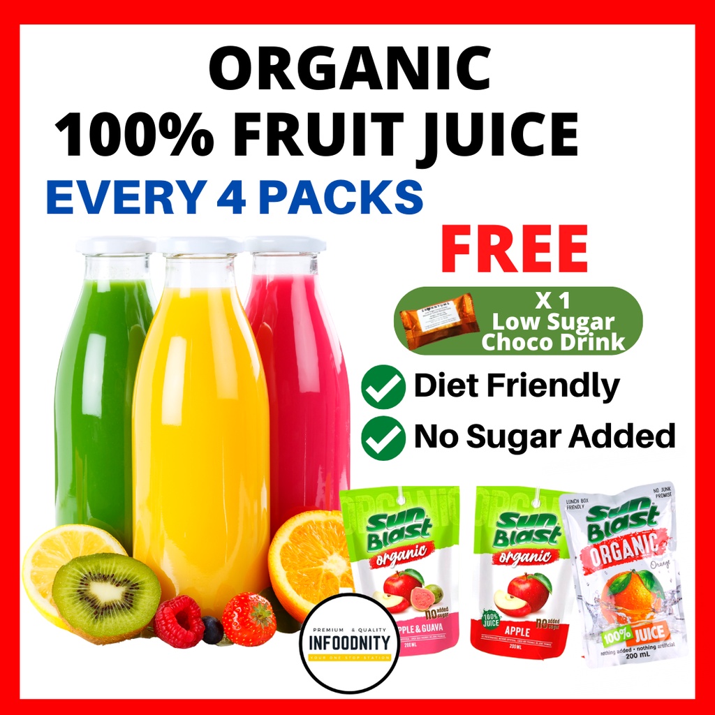 Sun Blast Organic Juic Sugar Free Fruit Juice Fresh Jus Buah Apple