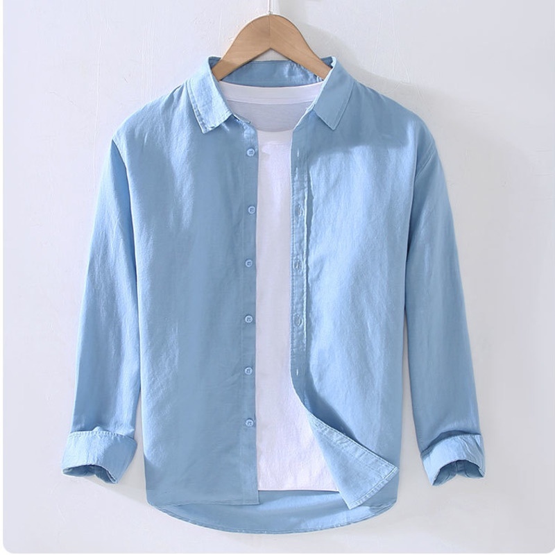 MOLLGE Casual Linen Cotton Long Sleeve Shirts Men's Summer New Basic ...