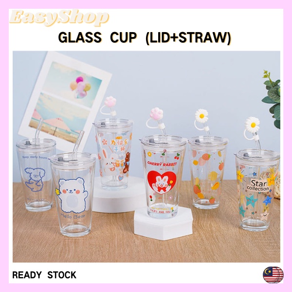 400ml Slub Cup Student Transparent Glass Cup Straw Cup Household