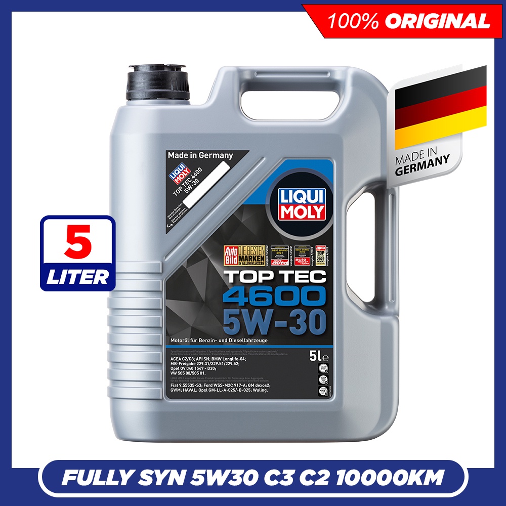 LIQUI MOLY TOP TEC 4600 5W30 SN C3 C2 Dexos2 Fully Synthetic Engine Oil ...