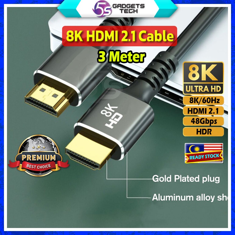 5S Premium HDMI 2.1 Cable 8K 60Hz 4K 120Hz 48Gbps for PS5 TV Box 3 Meters Shopee Malaysia
