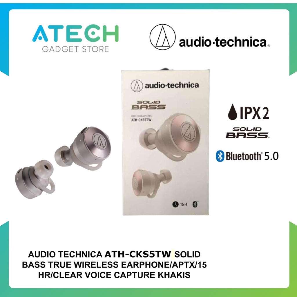 AudioTechnica ATHCKS5TW Solid Bass Bluetooth Earphones with Mic