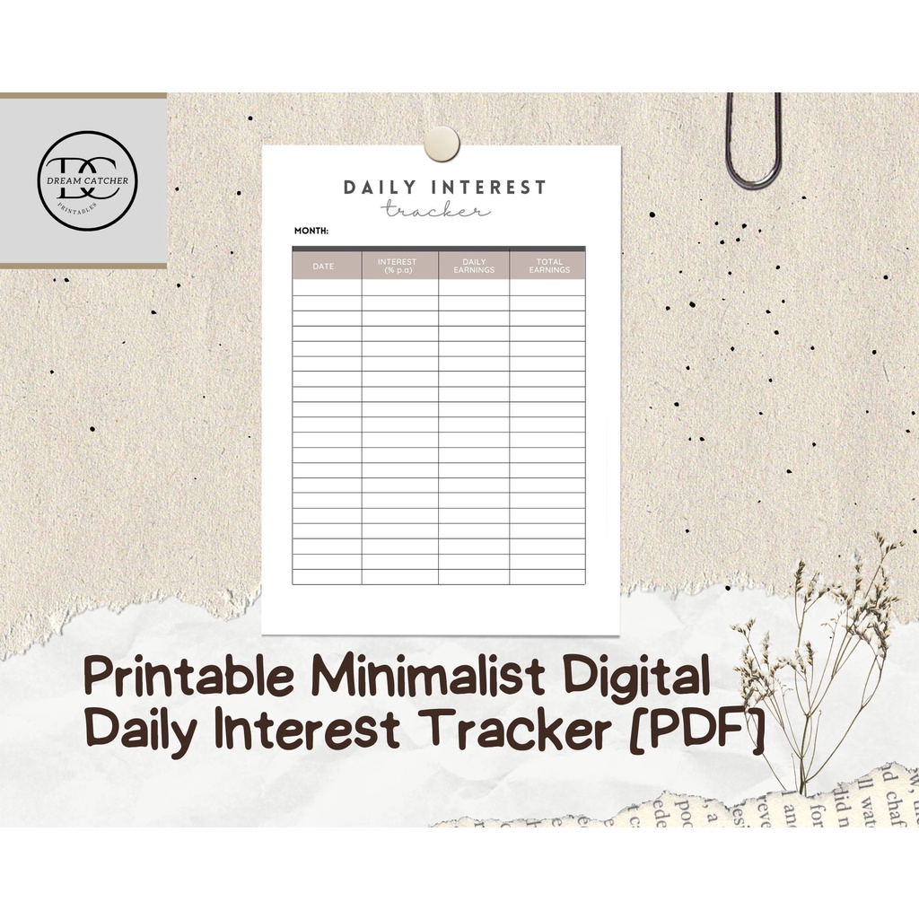 Minimalist Digital Daily Interest Tracker [Printable PDF] Shopee Malaysia