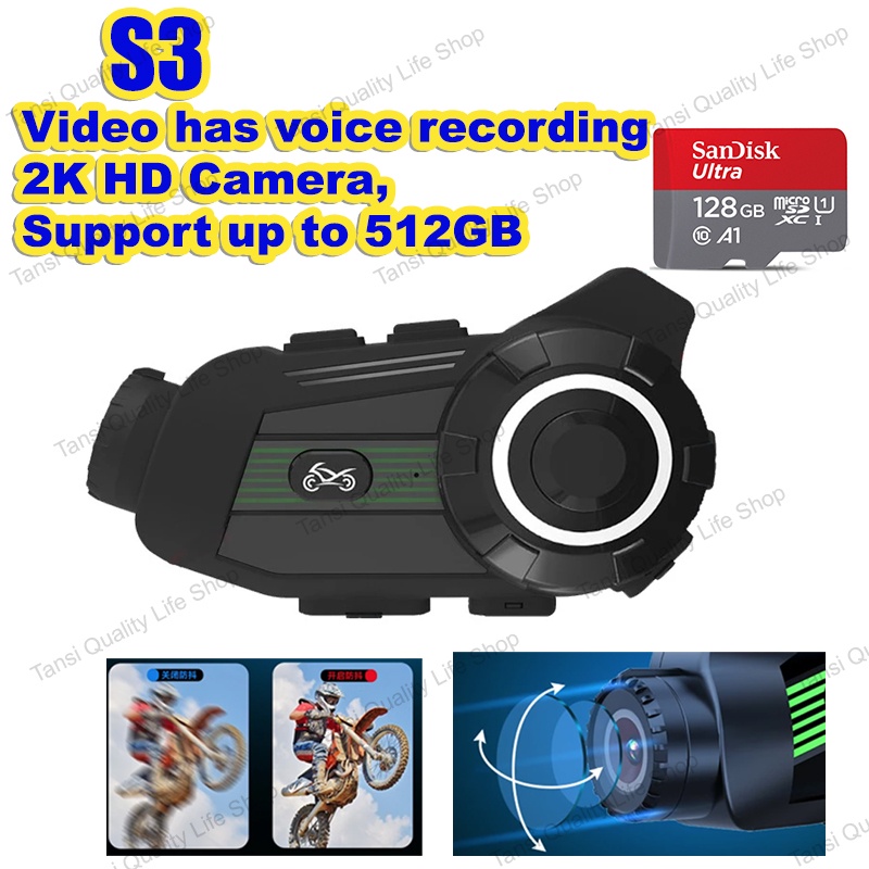 S3 HD 2K Motorcycle Camera 1440P HD Video Voice Recording Helmet Wifi