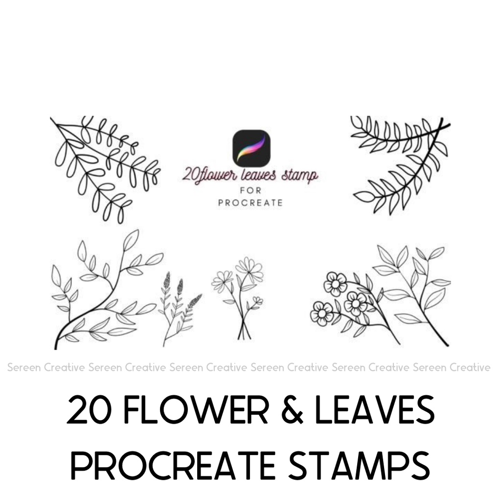 P73 Procreate Flower and Leaves Doodles Stamps (Floral, Flower, Nature ...