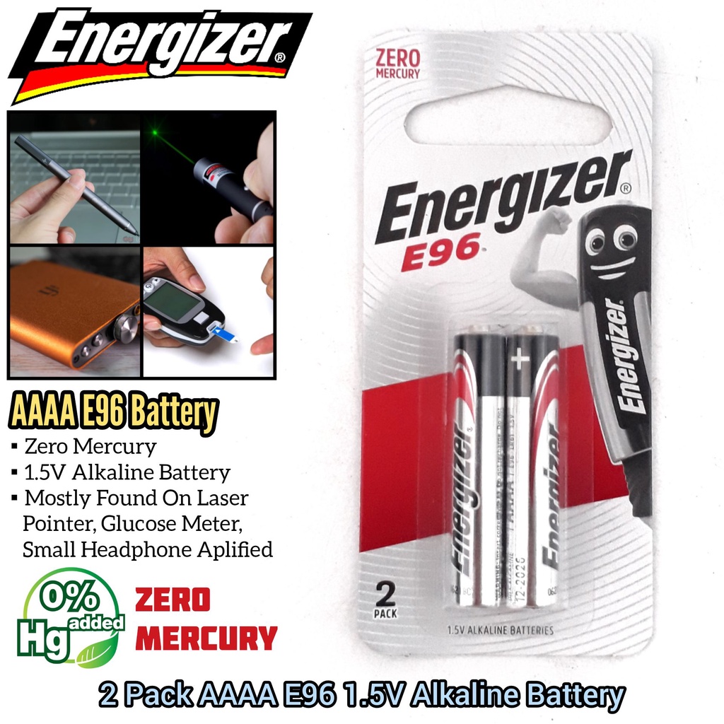 Energizer 2pcs AAAA E96 1.5V Alkaline Battery Zero Mercury For Laser Pointer , Headphone, Health