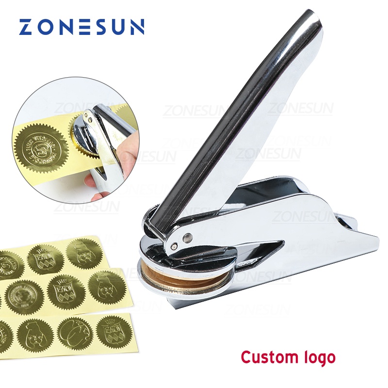 ZONESUN Custom Brass Embossing Stamp with 100pcs Stickers Personalized