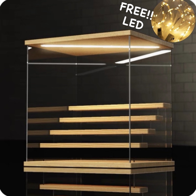 Wooden Display Box with Lighting Top Popmart Display Box Dustproof for