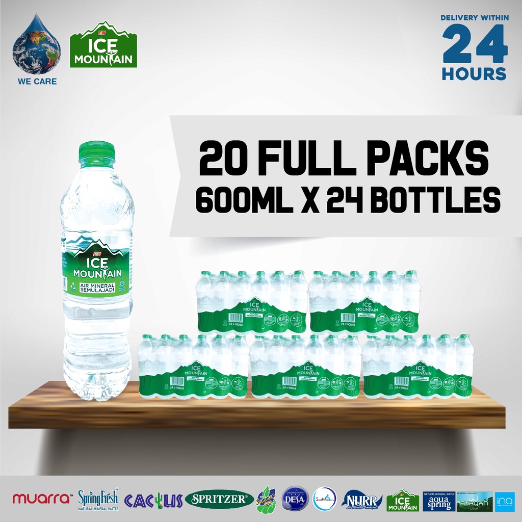 ICE MOUNTAIN Mineral Water Full Pack (600ml x 24 Bottles x 20 Shrink ...