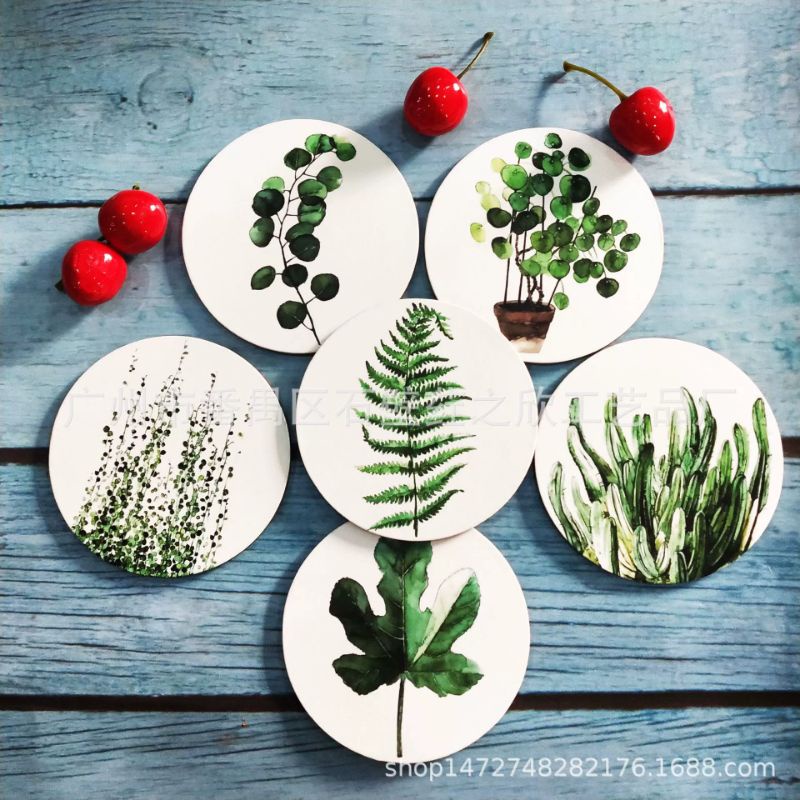 ROUND CERAMIC COASTER WITH GREEN PLANT DESIGN | Shopee Malaysia