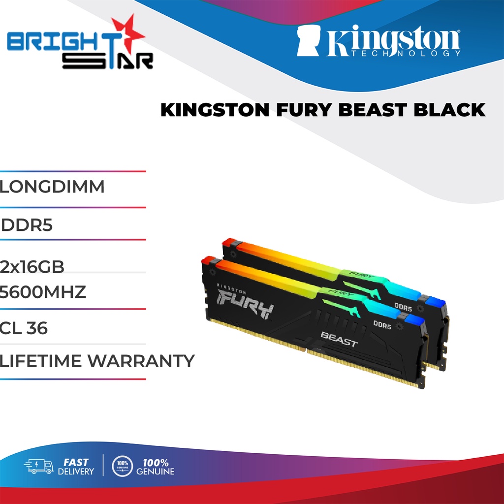 KINGSTON FURY BEAST BLACK / LONGDIMM / DDR5 / 2x16GB / 5600MHZ / CL36 ...