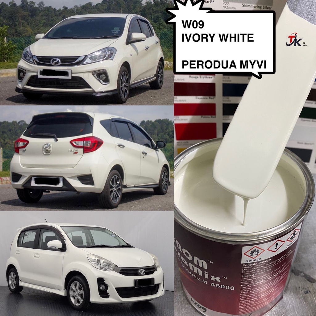 W09 IVORY WHITE PERODUA MYVI 2K PAINT/FAST DRY/CAR PAINT/CAT BANCUH