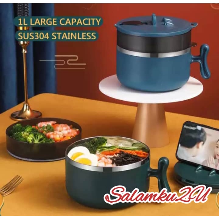 Double Layer Stainless Steel Instant Noodles Bowl with Lid Maggi Ramen