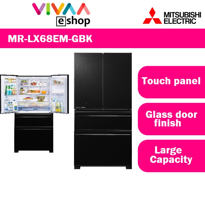 Mitsubishi 4 Door Refrigerator 630L Side by Side Fridge Tempered Glass