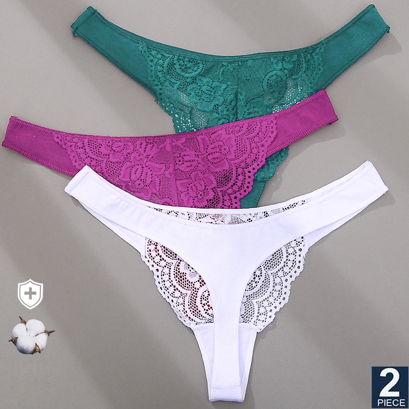 FINETOO 2PCS/Set Cotton G-string Women Lace Panties M-XL Sexy