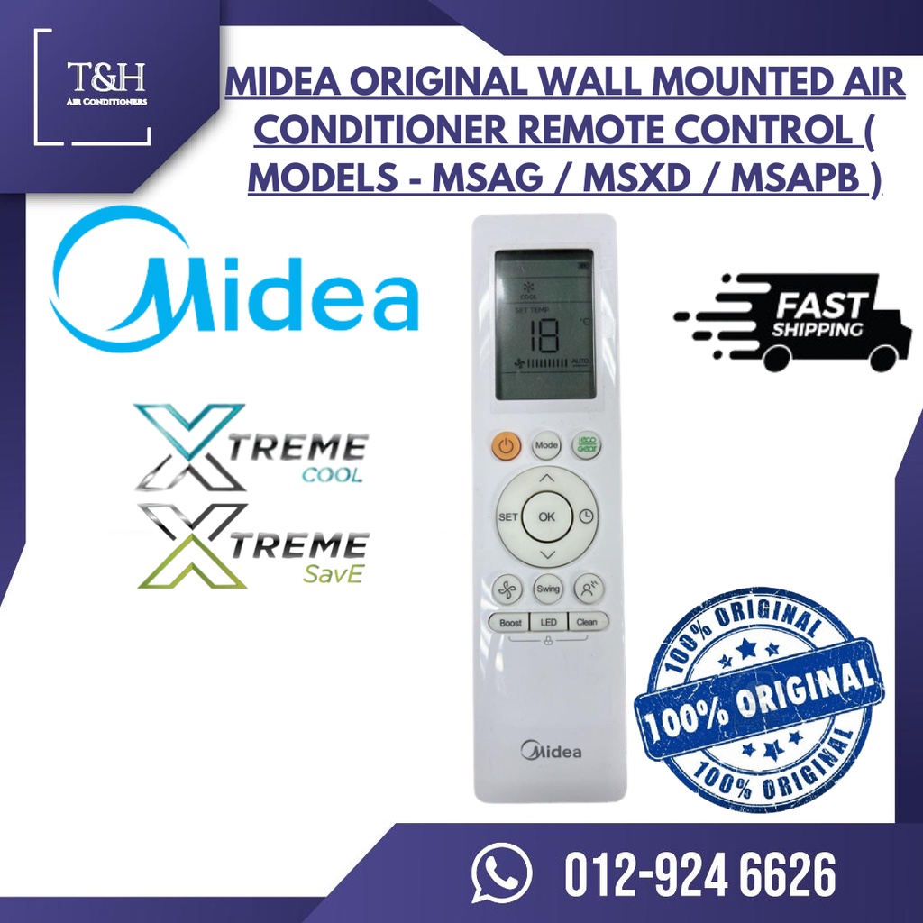 MIDEA ORIGINAL WALL MOUNTED AIR CONDITIONER REMOTE CONTROL ( MODELS MSAG / MSXD / MSAPB