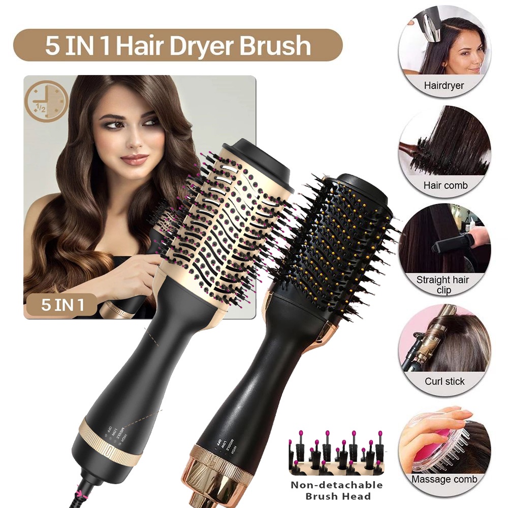 5 IN 1 Hot Air Brush OneStep Hair Dryer Negative Ion Curler Styler