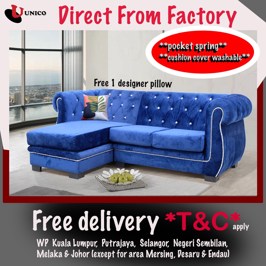 [color royal blue][washable] UNICO OPHELIA 2 SEATER + COUCH VELVET